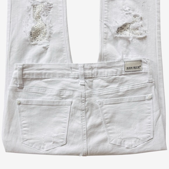 Judy Blue White Skinny Fit Jeans S Sz 7 / 28 Lace Patches Stretch Distressed - Picture 11 of 16